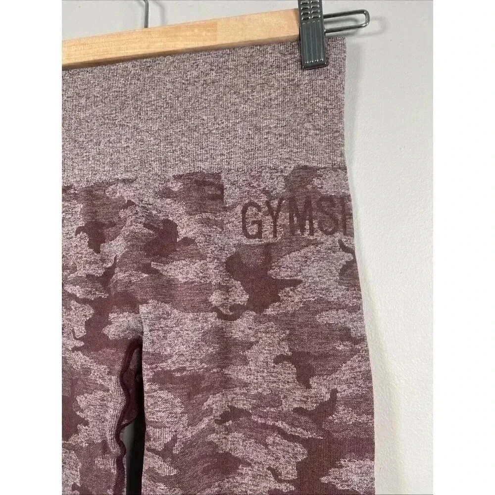 Gymshark Camo‎ Adapt Seamless High Rise Leggings Gym Workout Sz S Burgundy Yoga